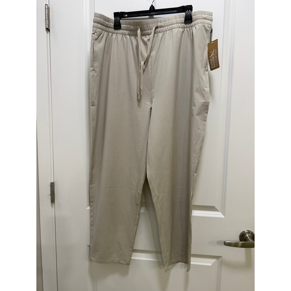 Eddie Bauer Departure Tie Front Ankle Pants Pumice Beige UPF 50+ Womens XL NEW
